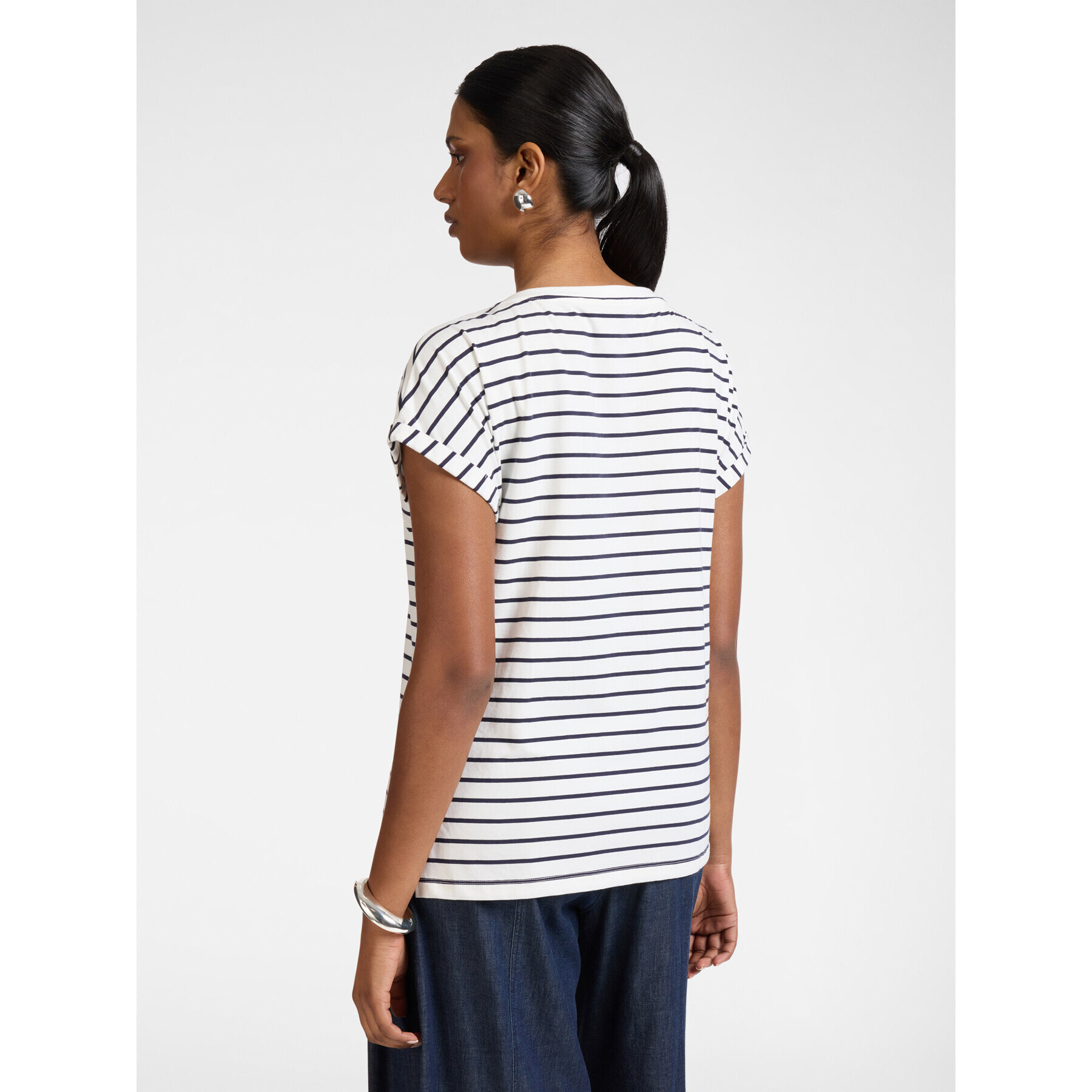 Elena Mirò - T-shirt in cotone a righe con ricamo - Bianco