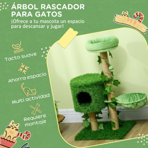 Árbol Rascador para Gatos 91 cm Torre para 1-2 Gatos con Caseta Cama Hamaca Poste de Yute y Bola Colgante 50x40x91 cm Verde