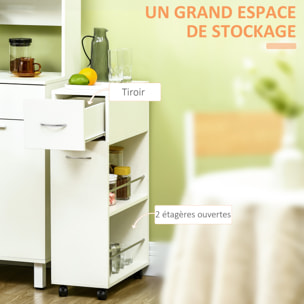 Chariot desserte de cuisine - tiroir, 2 étagères - dim. 25L x 50l x 85H cm - panneaux acier blanc