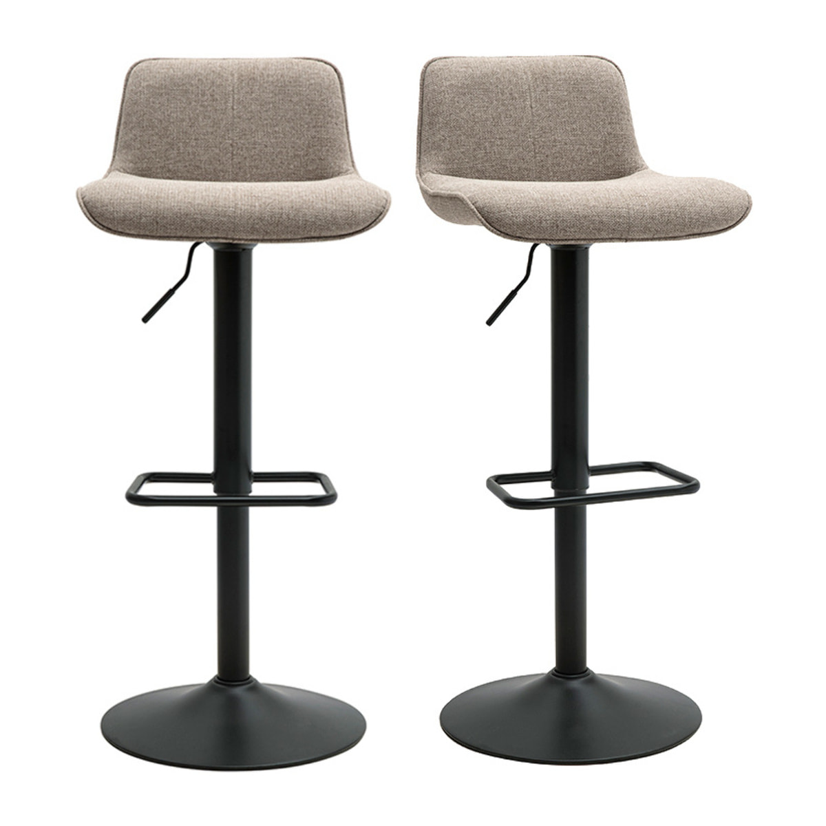 Tabourets de bar réglables pivotants 360° en tissu taupe et métal noir (lot de 2) BOOST