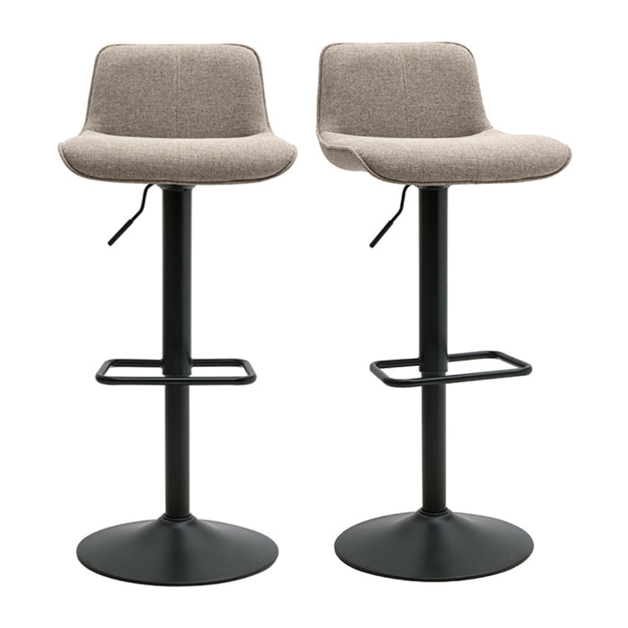 Tabourets de bar réglables pivotants 360° en tissu taupe et métal noir (lot de 2) BOOST