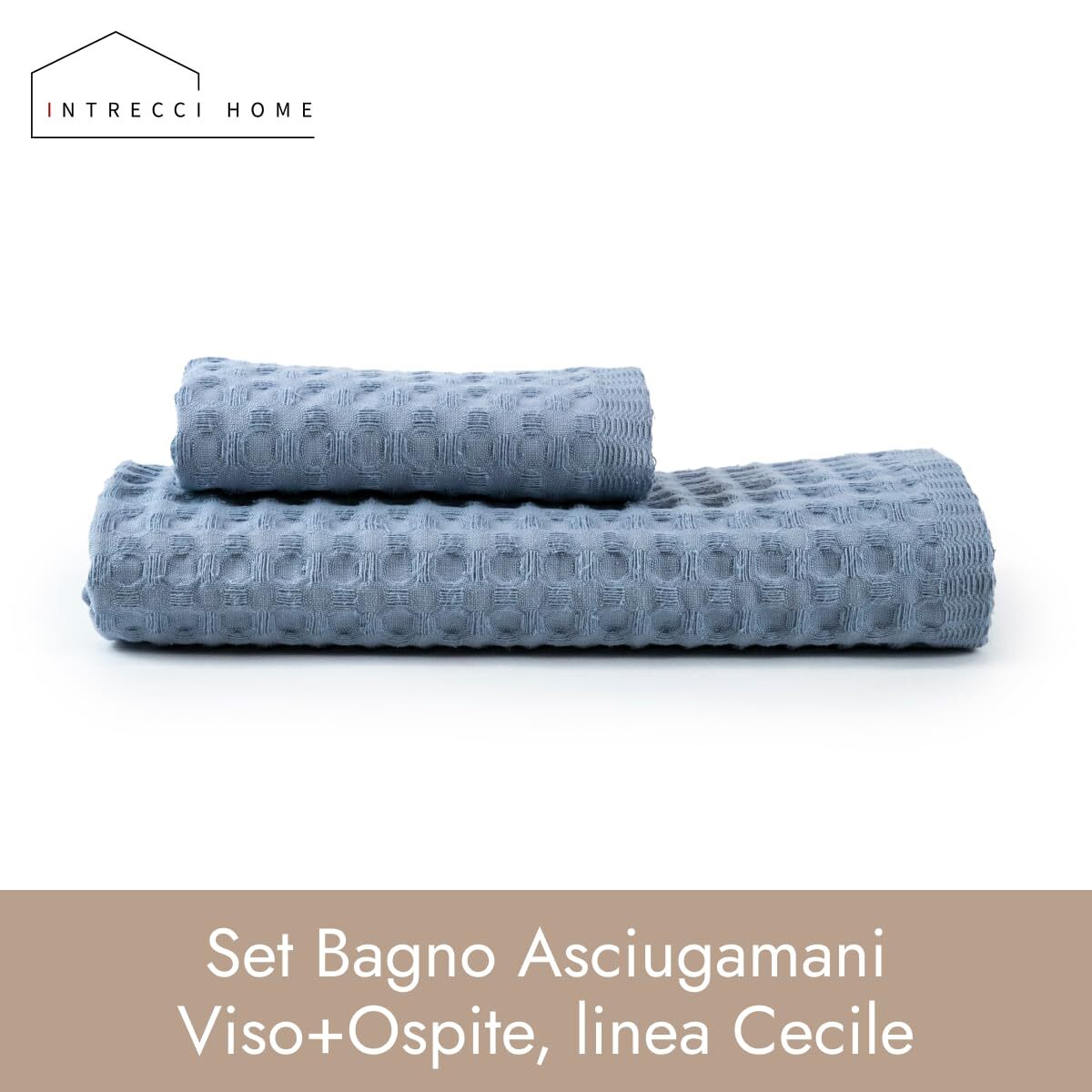 INTRECCI HOME Set Bagno Asciugamani Viso+Ospite, in Puro Cotone 300 g, Leggerezza e Praticità, con Lavorazione Nido d’Ape, Ideale per Asciugatura Rapida