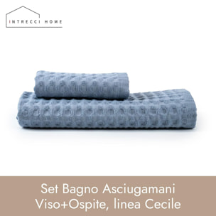 INTRECCI HOME Set Bagno Asciugamani Viso+Ospite, in Puro Cotone 300 g, Leggerezza e Praticità, con Lavorazione Nido d’Ape, Ideale per Asciugatura Rapida
