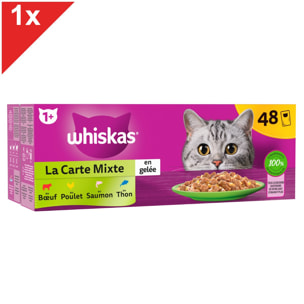 WHISKAS 48 Sachets fraîcheur en gelée 4 variétés mixtes pour chat 85g (1x48)