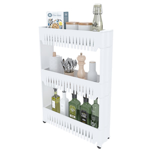 Carrello Da Cucina Salvaspazio Carrellino Portaoggetti Con Rotelle Ruote 3 Ripiani Dispensa Bagno Fino a 2.5 Kg Per Ripiano 72 x 12,5 x 54 cm Bianco