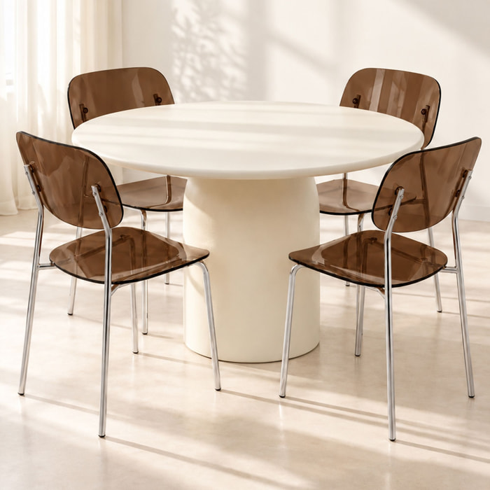 Ensemble table ronde 120cm et 4 chaises en résine acrylique écorce GLAM