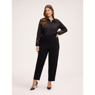Fiorella Rubino - Blusa in raso stretch con inserti in pizzo - Nero