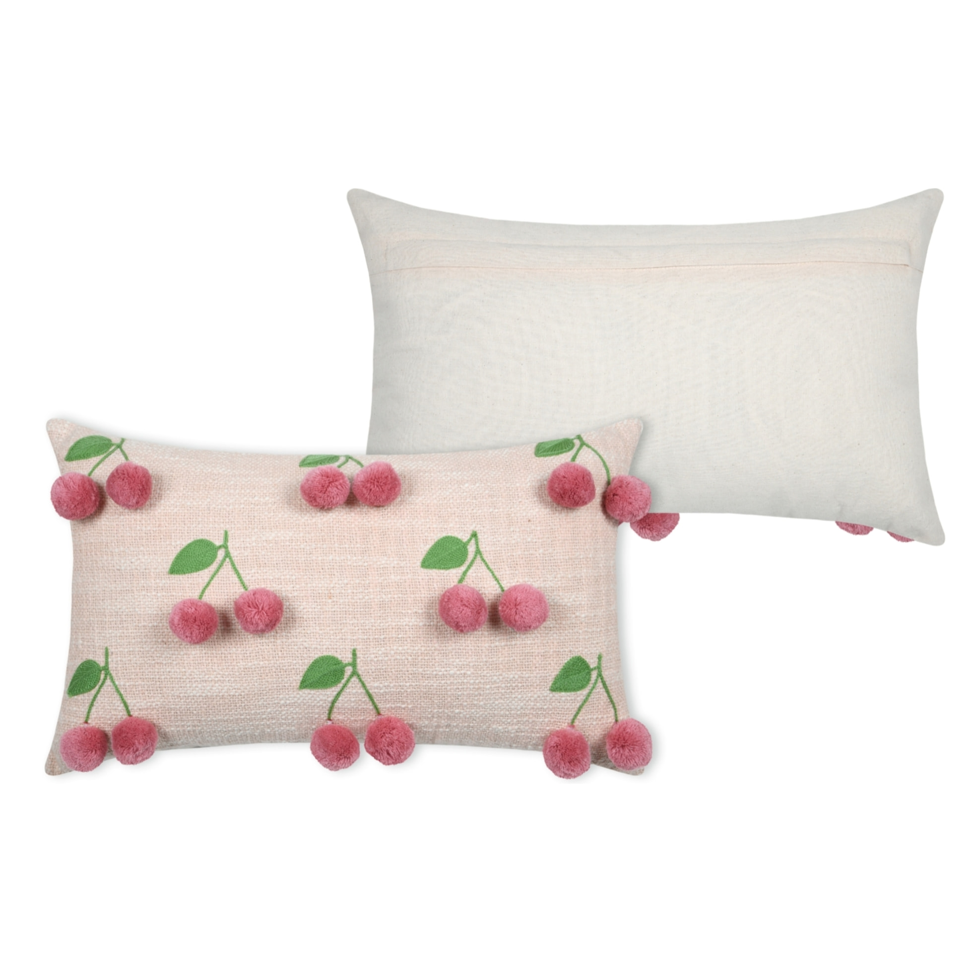 Coussin avec cerises en relief pompons - Beige