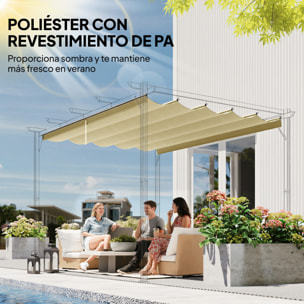 Techo de Pérgola 3,5x2,6 m, Techo de Repuesto Retráctil para Marco de Pérgola de 4x3 m, UV30+, Toldo de Tela Solo para Cenador Jardín con 10 Orificios de Drenaje, Beige
