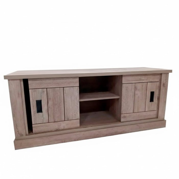 Mobile Porta TV 2 Ante Scorrevoli Con Vano A Giorno Con 2 Scomparti Interni Design Moderno Salvaspazio Per Soggiorno 145 x 46 x 60 Cm Colore Noce