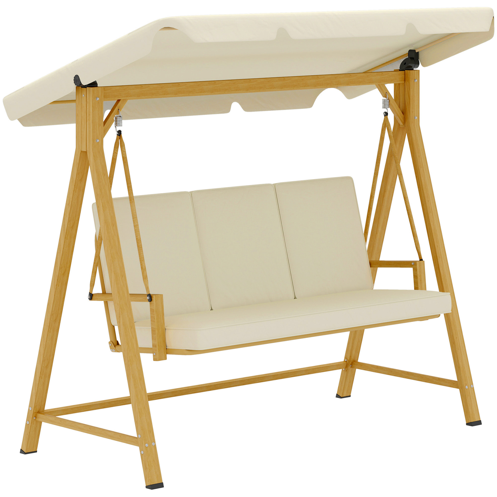 Balancín de Jardín Exterior con Toldo Ajustable de 3 Plazas Columpio de Jardín Exterior con Cojines y Estructura con Veta de Madera Carga 330 kg 195x120x170 cm Beige