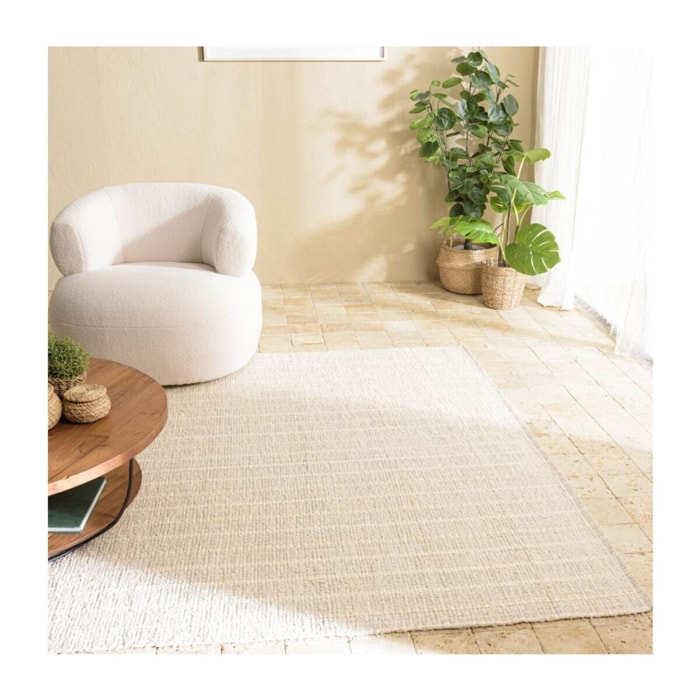 SACHA - Tapis rectangulaire 160x230cm en coton recyclé couleur ivoire