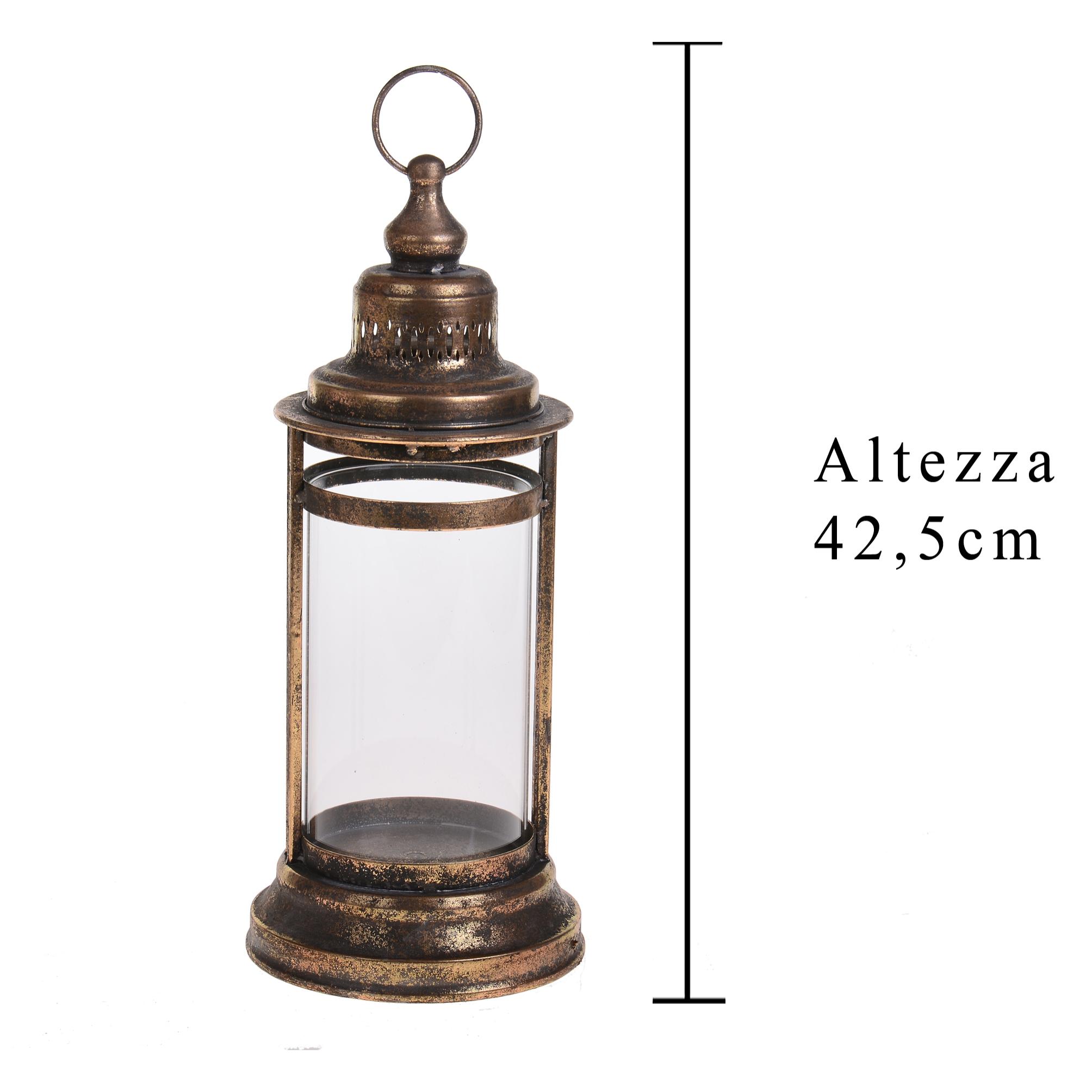 Lanterna In Metallo. Altezza 42,5 Cm - Pezzi 1 - 18X42,5X18cm - Colore: Dorato - Bianchi Dino - Decori Casa E Complementi