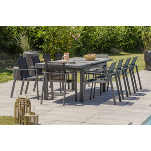 VENISE - Ensemble repas de jardin 10 places en aluminium gris anthracite
