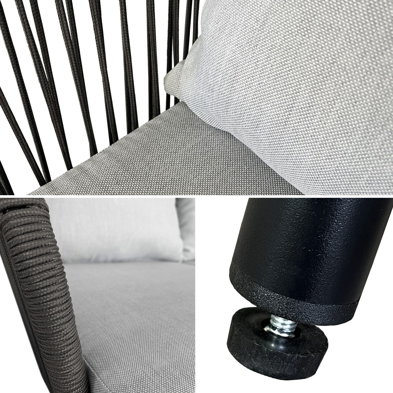 Salon de jardin en corde OUVÉA gris clair - 4 places