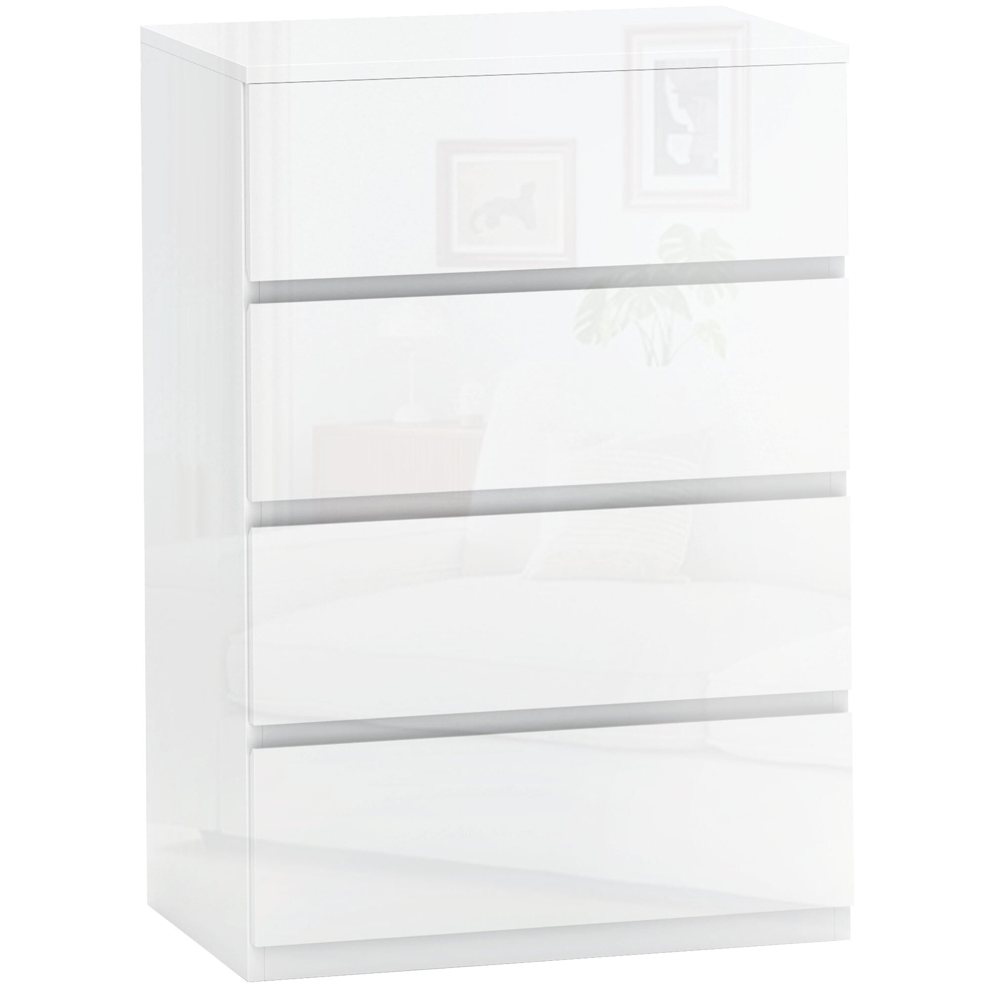 Cómoda con 4 Cajones Cómoda de Dormitorio Moderno con Diseño Anti-vuelco Cajonera para Salón Pasillo 55x33x80 cm Blanco Brillante