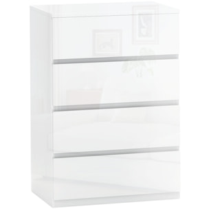 Cómoda con 4 Cajones Cómoda de Dormitorio Moderno con Diseño Anti-vuelco Cajonera para Salón Pasillo 55x33x80 cm Blanco Brillante