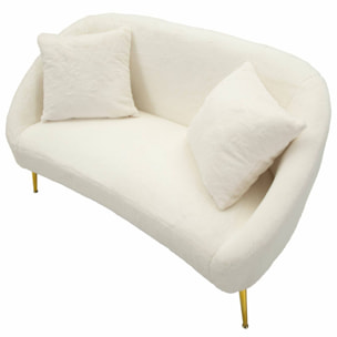 Divano fisso 2 posti Pittari, Sofà dritto, Divanetto per salotto, Poltrona matrimoniale, 137x69 h79 cm, Bianco e Oro