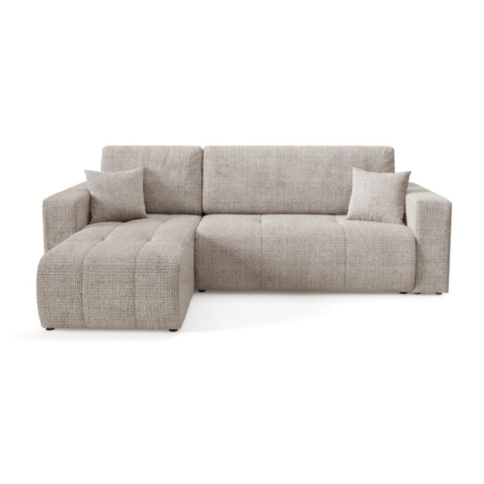 AURORE - Canapé d'angle gauche 3 places en tissu texturé taupe