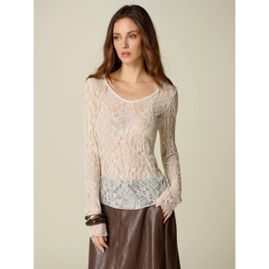 Oltre - T-shirt maniche lunghe in pizzo - Bianco
