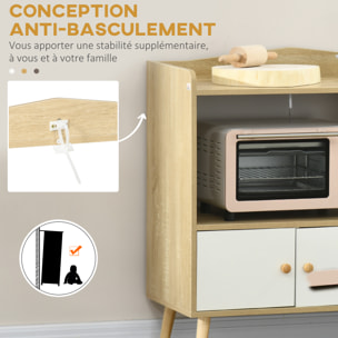 Meuble de rangement buffet de cuisine pour micro-ondes avec placards tiroir 85 x 40 x 88,5 cm naturel et blanc