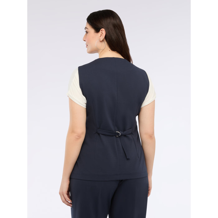 Fiorella Rubino - Gilet in punto Milano con bottoni - Blu