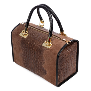 Borsa tote da donna Anacapri. Vera pelle scamosciata con stampa coccodrillo.