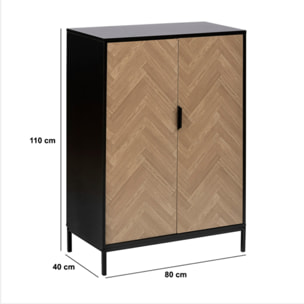 Cabinet "Chevrons" 2 portes effet pin naturel et noir 110x80cm