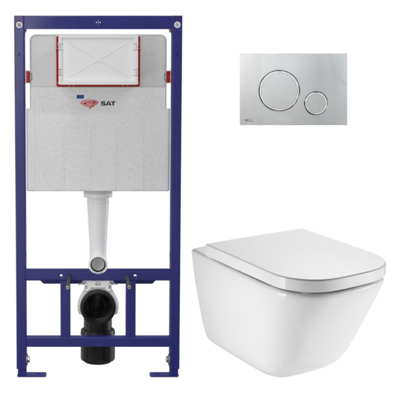 Pack WC bâti-support ECO 2L Swiss Aqua Technologies + WC suspendu Roca avec abattant SoftClose + plaque blanche (STEROGAWR05-FR)