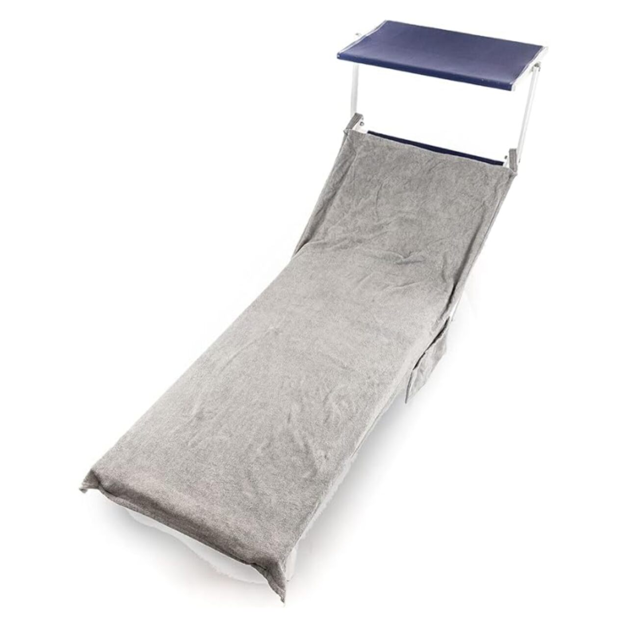 INTRECCI Telo Mare in Spugna, Asciugamano da Spiaggia Grande, 75x190 cm, Telo Mare Lettino con Tasche Portaoggetti e Bottoni, 100% Cotone, Morbido, Assorbente, Asciuga Rapidamente, Colore: Grigio