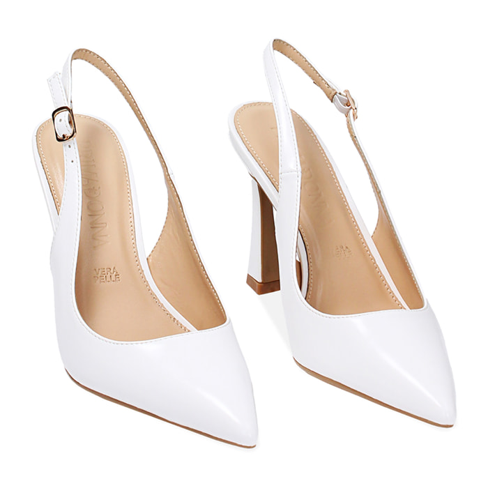 Décolleté slingback abrasivate bianche, tacco 9,5 cm