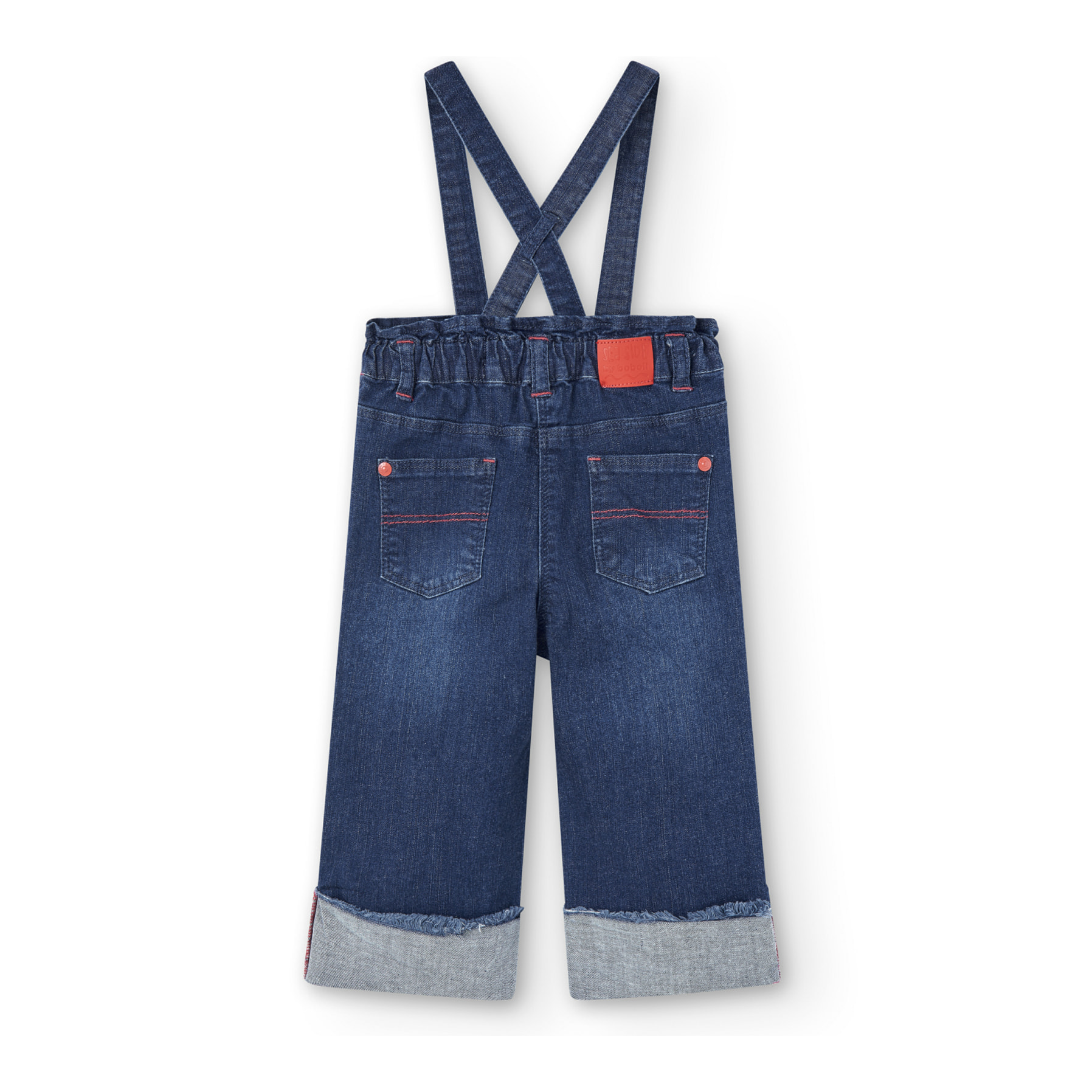 Pantalón elástico niña liso, azul, cierre de corchete