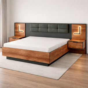 Set 2 Comodini Moderni Con LED E Cassetto Design Salvaspazio Per Camera Da Letto Illuminazione Integrata 102 x 58 x 39.6 Cm Castagno E Antracite