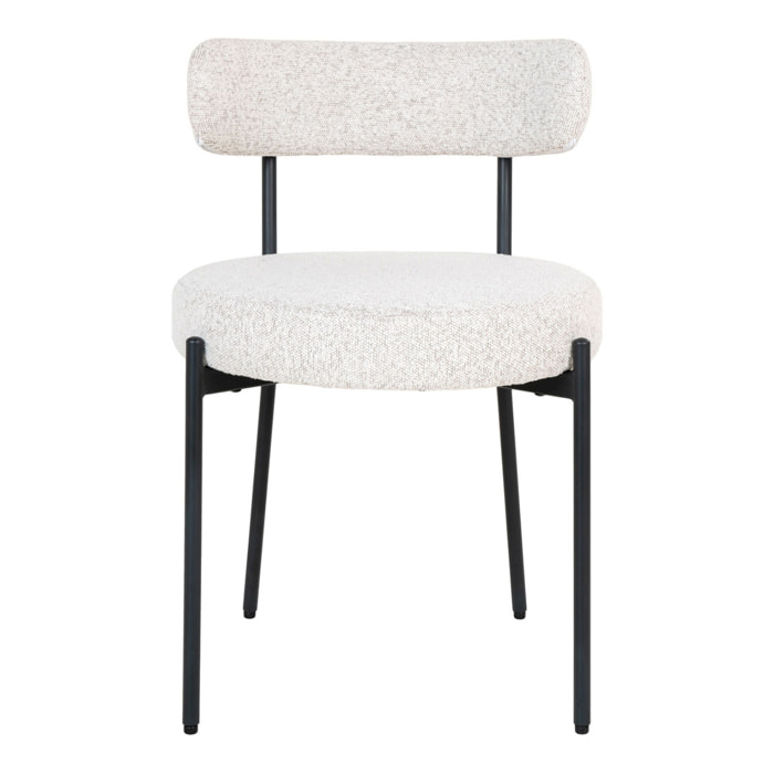 Set 2 sedie da pranzo Badalona in bouclé bianco con gambe nere 49x57x72,5 cm