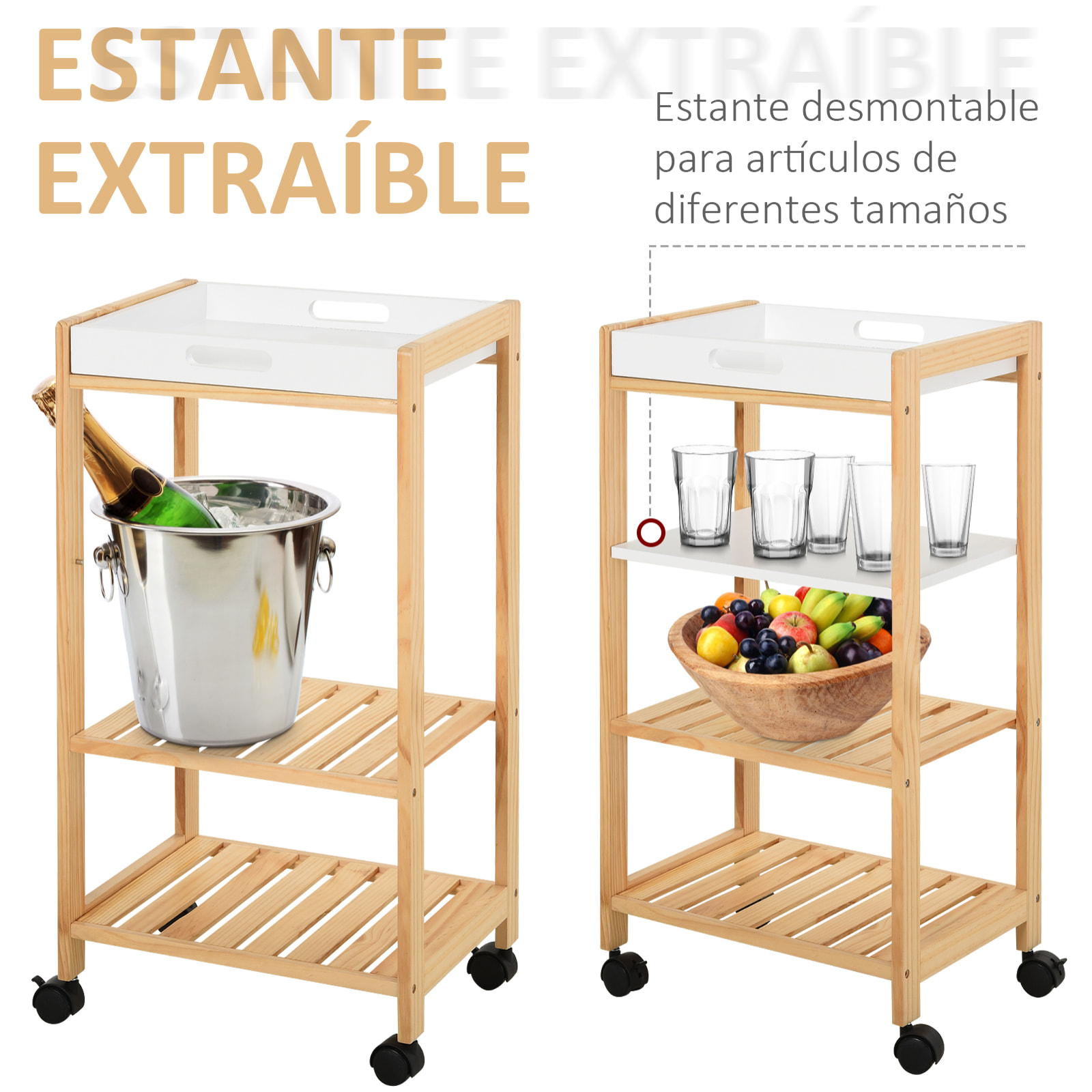 Carrito de Cocina 4 Niveles con Bandeja 40x30x76cm Blanco