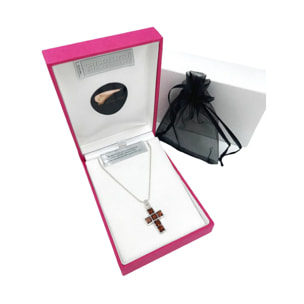 Collar Cruz2 en marrón y plata