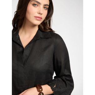 Elena Mirò - Abito in lino con pizzo - Nero