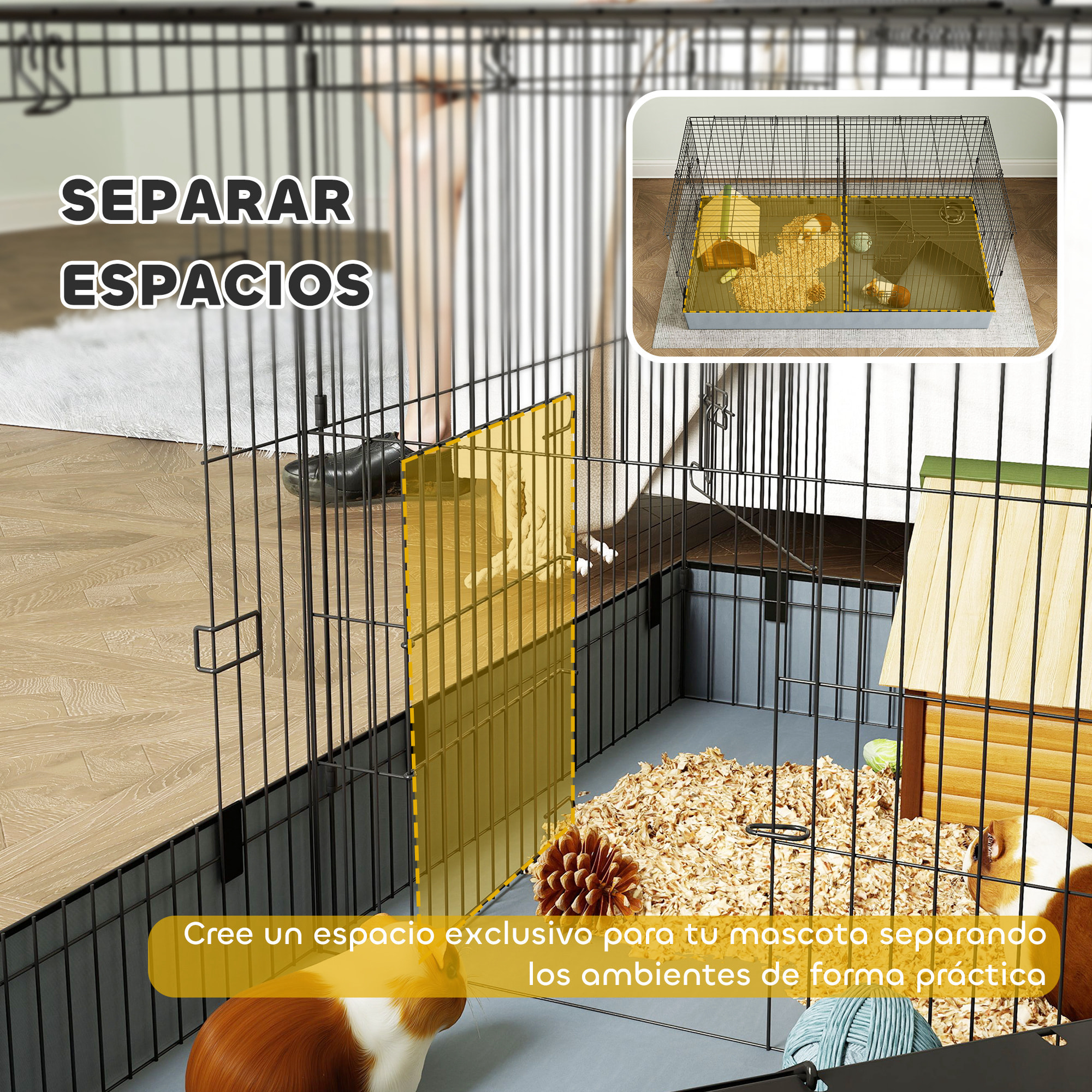 Jaula para Animales Pequeños 2 en 1 Parque para Mascotas Recinto para Conejos con Tapa Removible para Cobayas Erizos 121x61x61 cm Negro