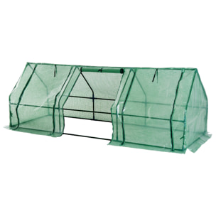 Mini serre de jardin 270L x 90l x 90H cm acier PE haute densité 140 g/m² anti-UV 3 fenêtres avec zip enroulables vert