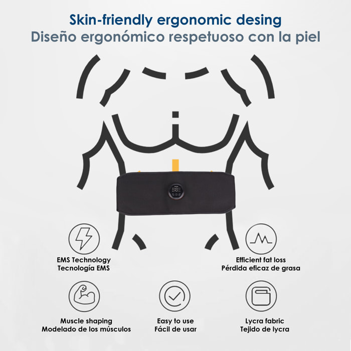 Stimolatore elettrico per vita e addome EMS Smart Fitness. Promuove la circolazione sanguigna.