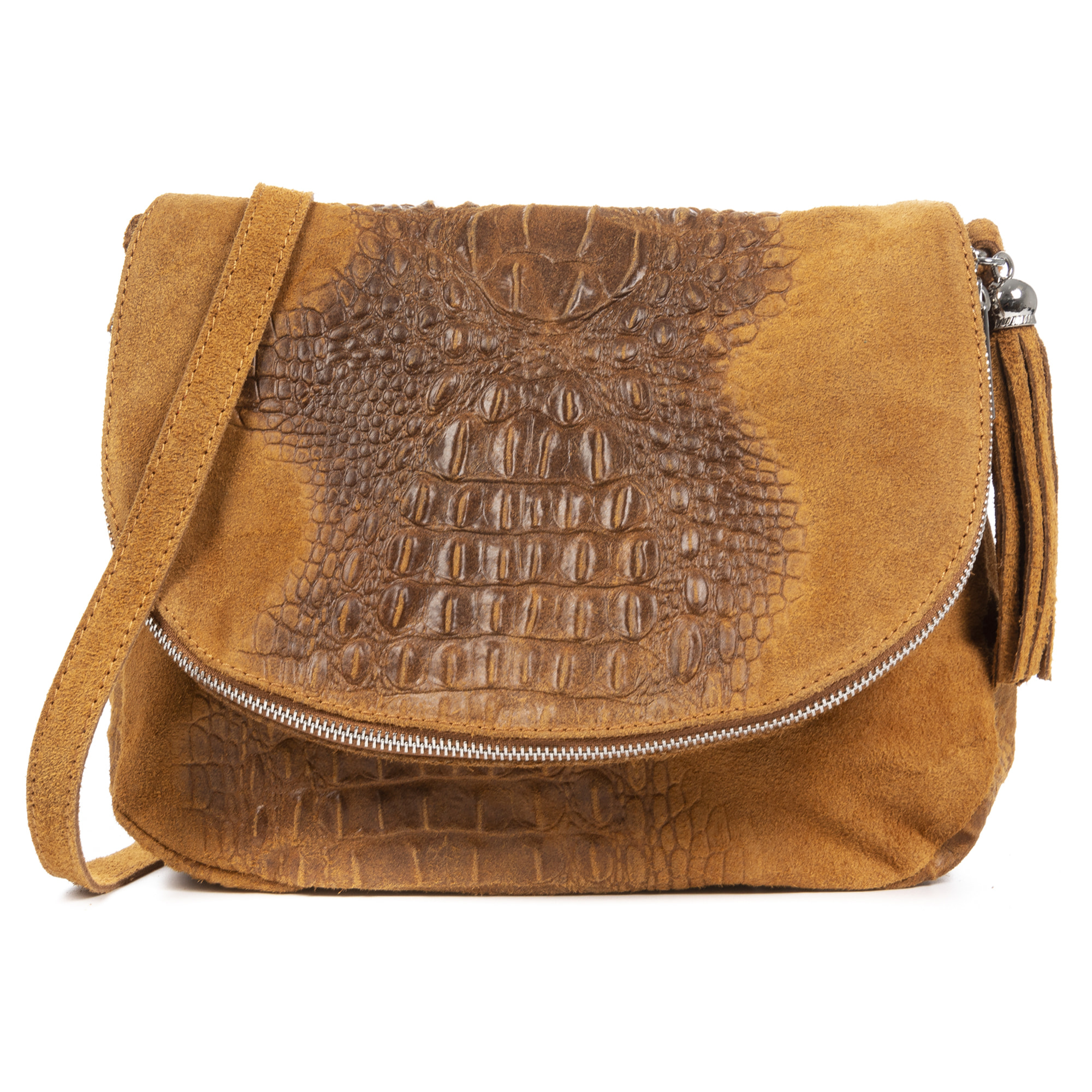 Amanda Borsa a tracolla Donna.Pelle autentica Camoscio Incisione Coccodrillo