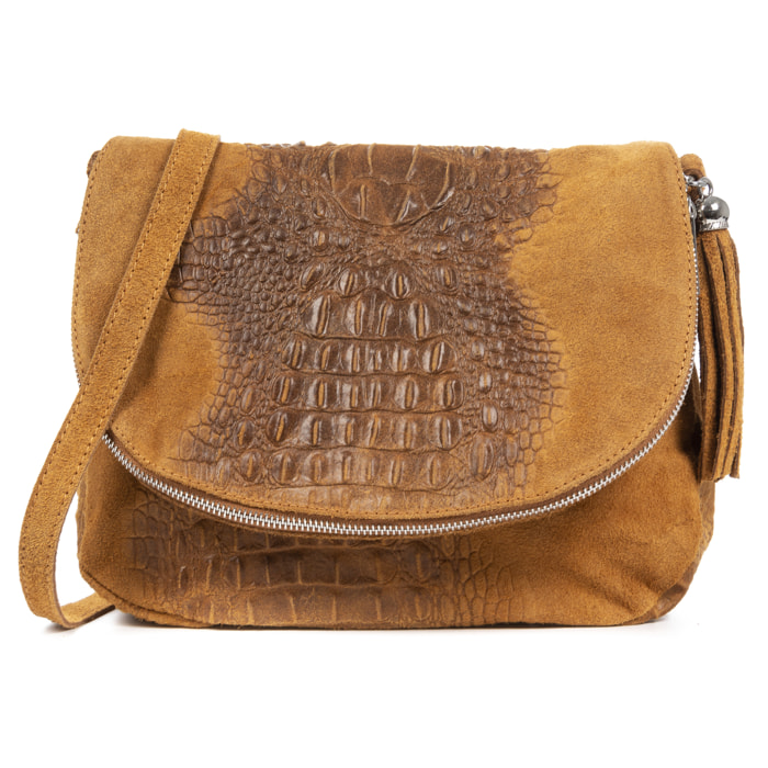 Amanda Borsa a tracolla Donna.Pelle autentica Camoscio Incisione Coccodrillo