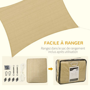Voile d'ombrage rectangulaire grande taille 4 x 3 m polyéthylène haute densité HDPE résistant aux UV beige