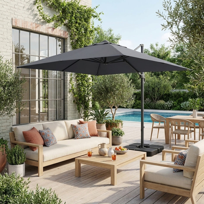 Parasol déporté rectangulaire 3x4m + dalles à lester 50x50cm WIMEREUX + DALLES