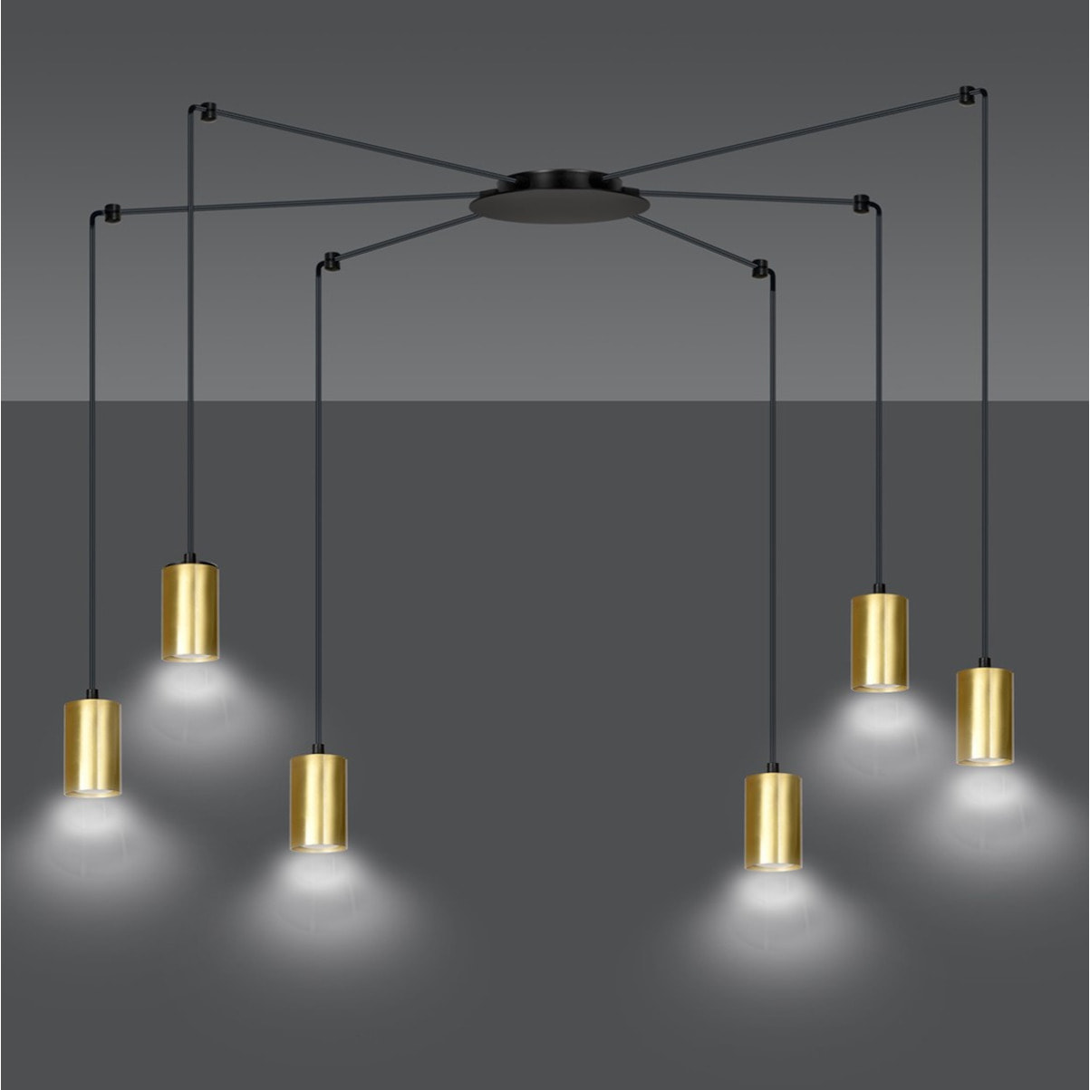 Lampada a sospensione Traker in acciaio nero opaco e oro