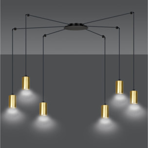 Lampada a sospensione Traker in acciaio nero opaco e oro