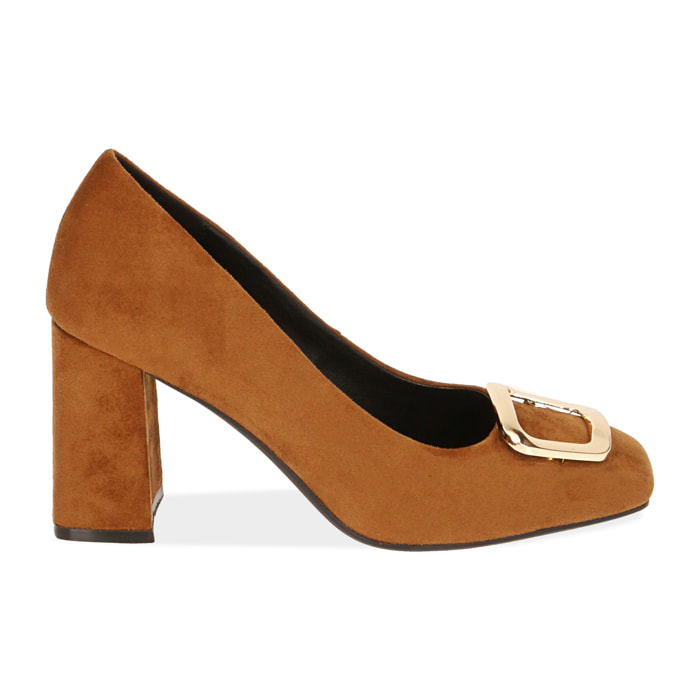 Décolleté cognac in microfibra, tacco 8 cm