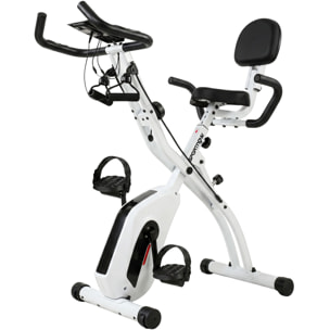 Vélo d'appartement pliable 3-en-1 classique semi-allongé bandes de résistance blanc