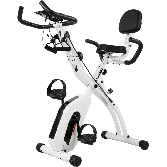 Vélo d'appartement pliable 3-en-1 classique semi-allongé bandes de résistance blanc