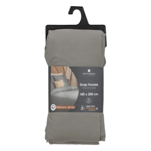Drap-housse percale gris 180x200cm